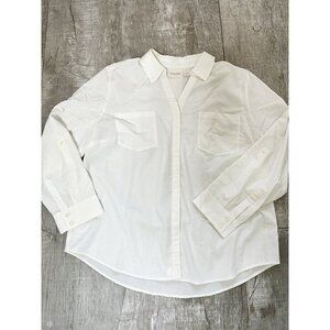 Chico's Womens Size 3 Large Off White Button Down Shirt Top Roll Tab Sleeve